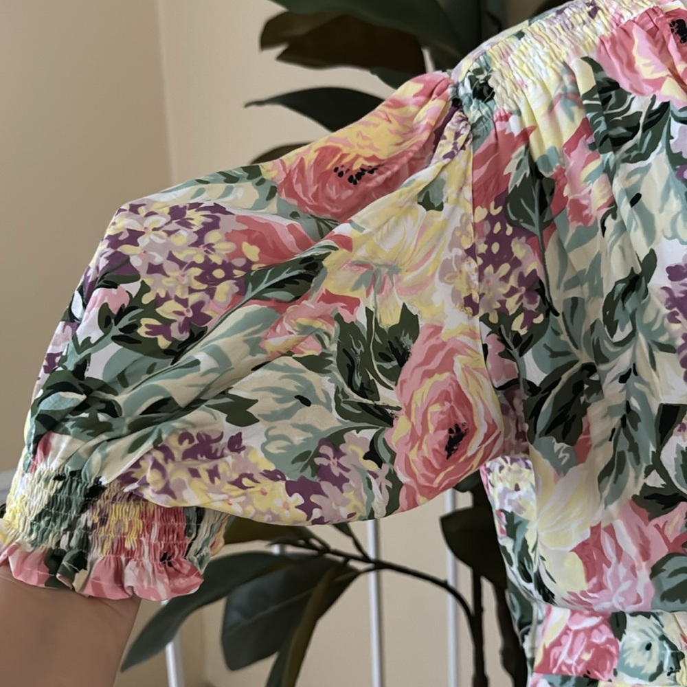 Faithfull The Brand Marie Louise Midi Dress In Vennisa Floral Yellow XL US 10 - Picture 8 of 16